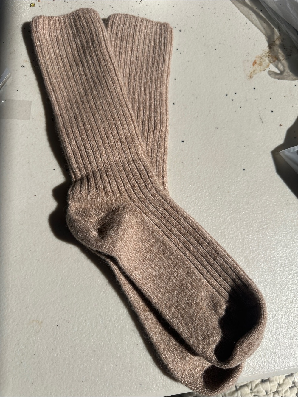 Men's Ribbed Crew Sock in Beige - Picture 2 of 2